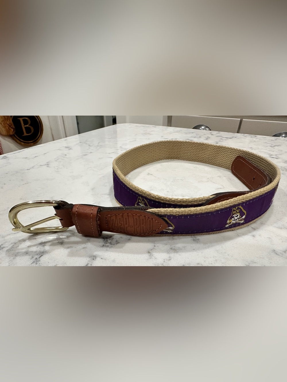 ZEP Pro ECU pirates purple and natural woven belt with leather trim-size 32